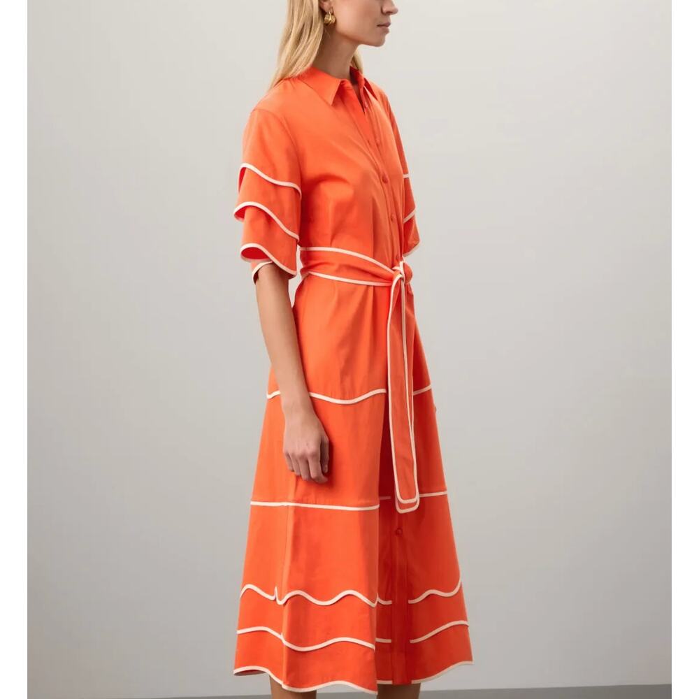 Alexis Orange Midi Shirt Dress XL Bright Feminine Career Fit flare Designer $575 - Picture 2 of 13